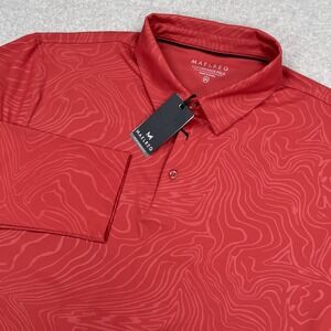 NEW MAELREG Performance Polo Mens 2XL Dark Red Swirl Golf Long Sleeve Shirt